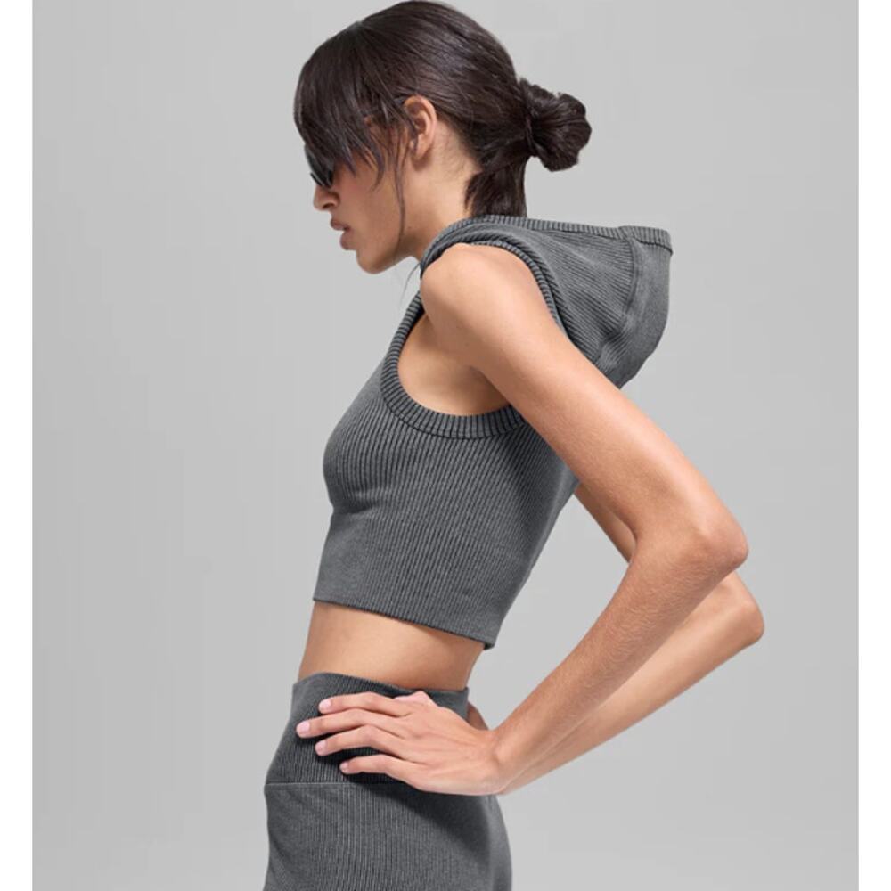 Alo Yoga Seamless Two Tone Rib Hooded Vest Gray Heather Size S NWT W2816R - Picture 8 of 8